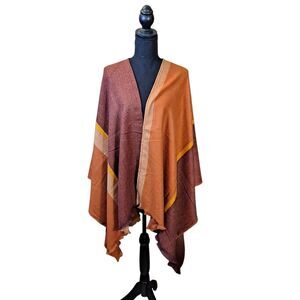 Rampage Women's Wrap Shawl One Size Orange Plaid Fringe Lightweight